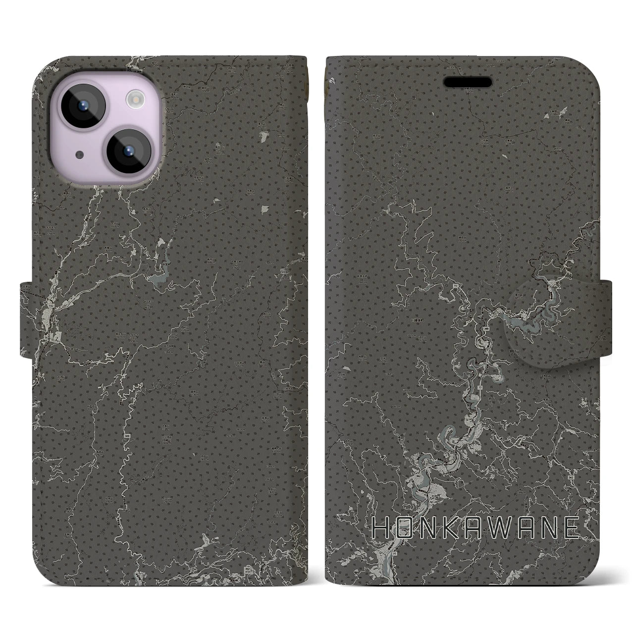 【本川根(静岡県)】地図柄iPhoneケース(手帳タイプ)モノトーン・iPhone 14 用