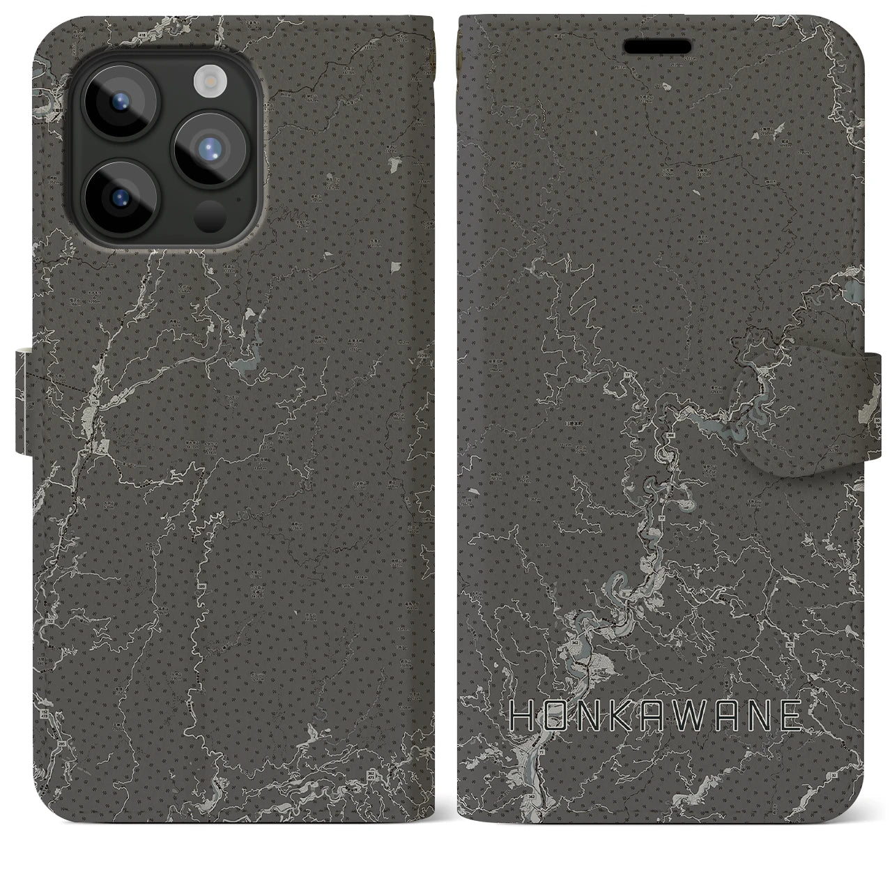 【本川根(静岡県)】地図柄iPhoneケース(手帳タイプ)モノトーン・iPhone 15 Pro Max 用