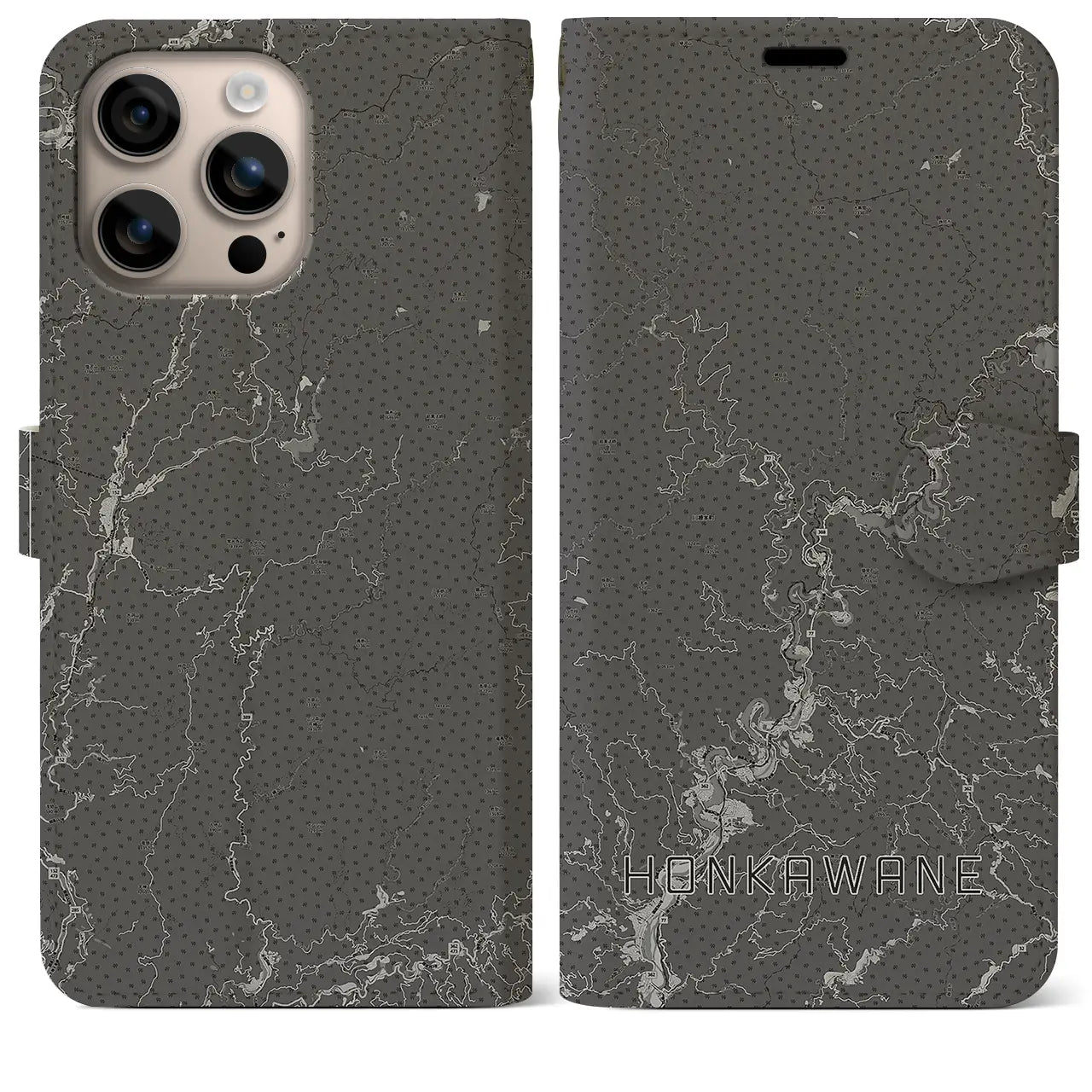 【本川根(静岡県)】地図柄iPhoneケース(手帳タイプ)モノトーン・iPhone 16 Plus 用