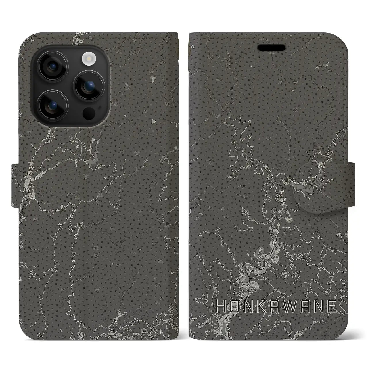 【本川根(静岡県)】地図柄iPhoneケース(手帳タイプ)モノトーン・iPhone 16 用