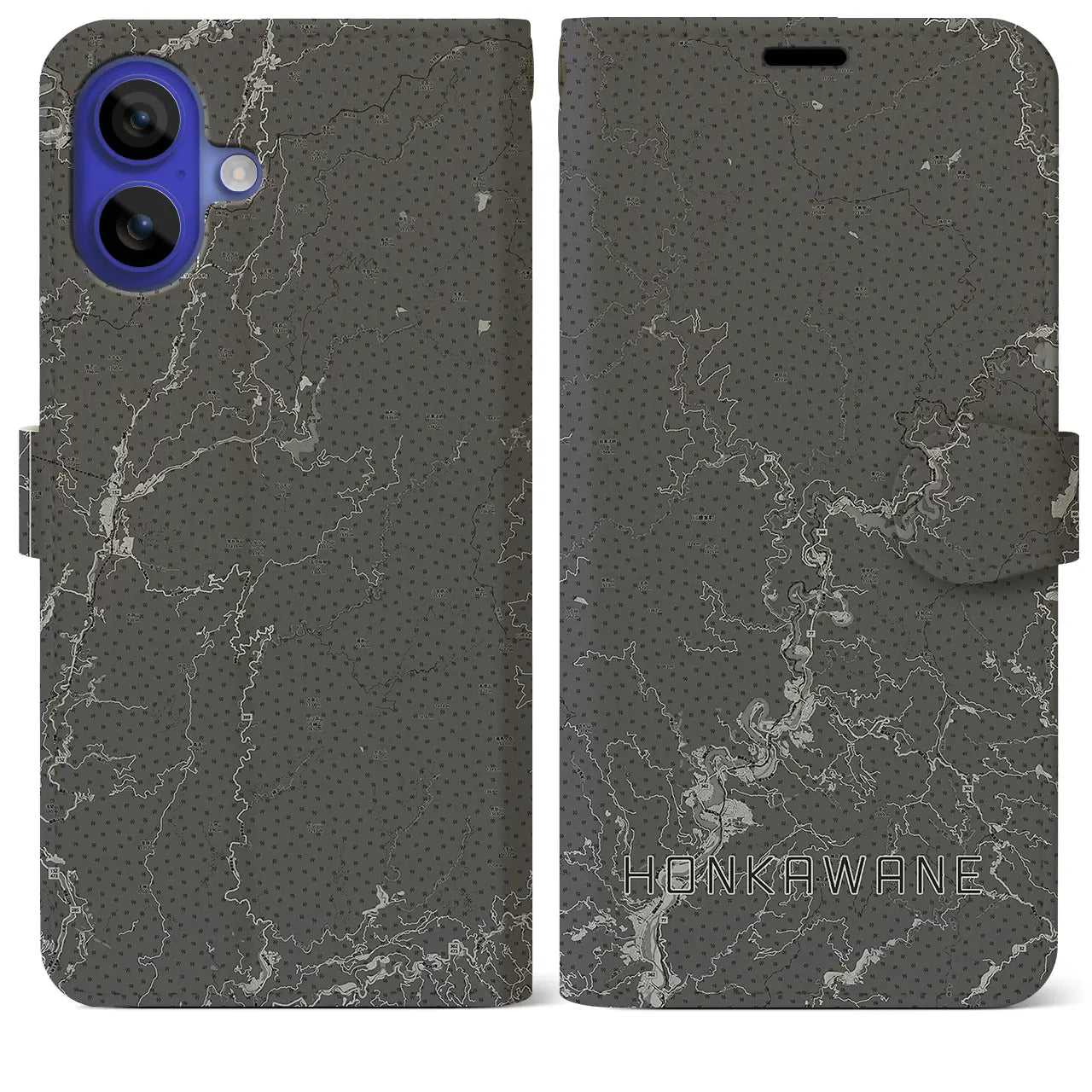 【本川根(静岡県)】地図柄iPhoneケース(手帳タイプ)モノトーン・iPhone 16 Pro Max 用