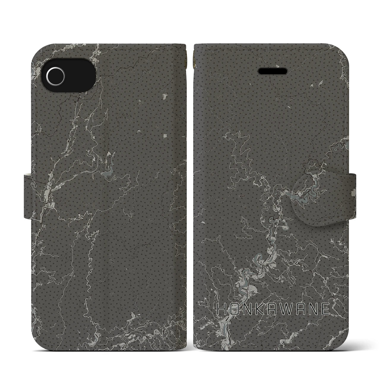 【本川根(静岡県)】地図柄iPhoneケース(手帳タイプ)モノトーン・iPhone SE(第3 / 第2世代) / 8 / 7 / 6s / 6 用