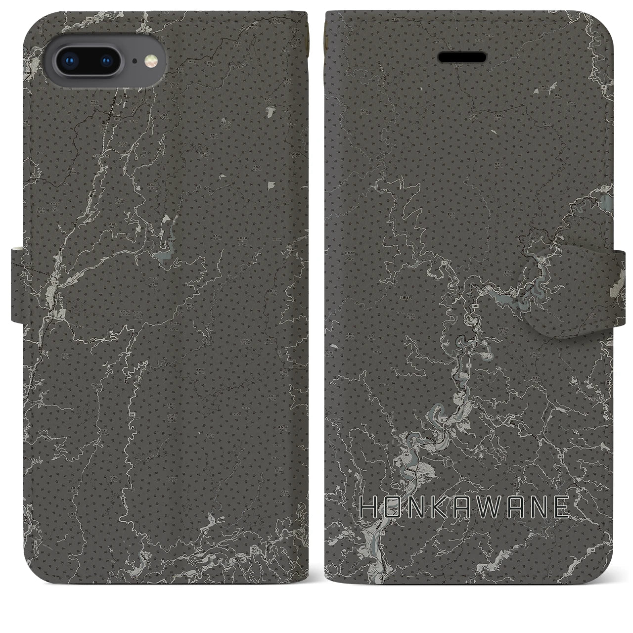 【本川根(静岡県)】地図柄iPhoneケース(手帳タイプ)モノトーン・iPhone 8Plus /7Plus / 6sPlus / 6Plus 用