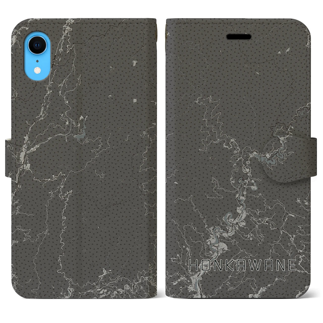 【本川根(静岡県)】地図柄iPhoneケース(手帳タイプ)モノトーン・iPhone XR 用