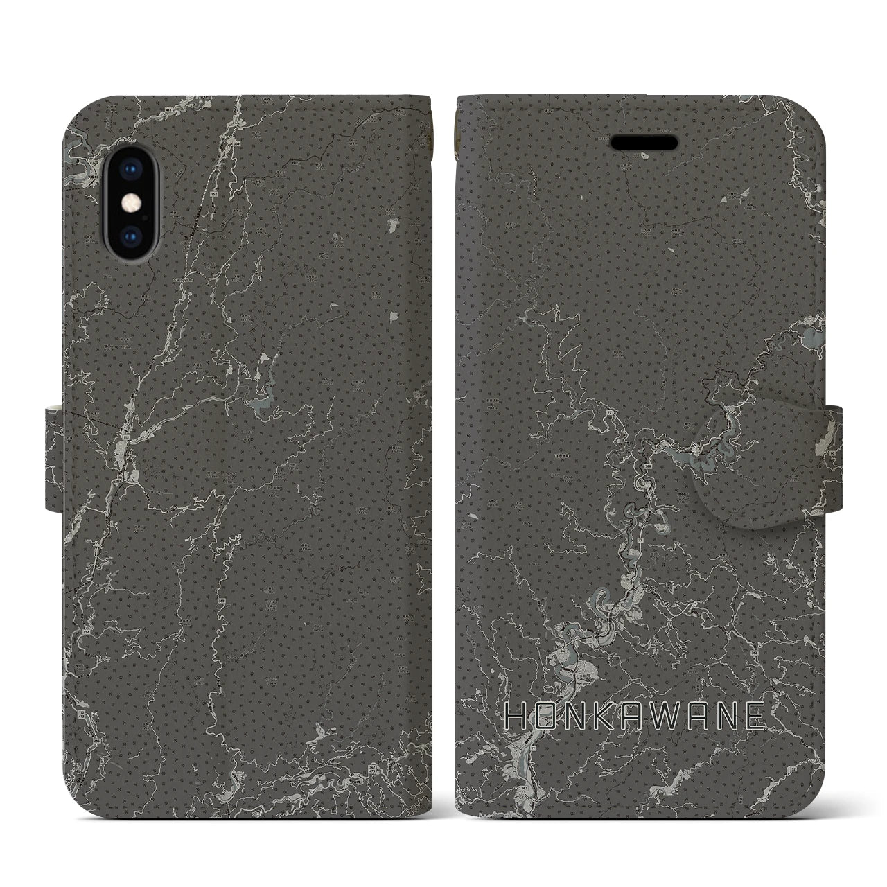 【本川根(静岡県)】地図柄iPhoneケース(手帳タイプ)モノトーン・iPhone XS / X 用