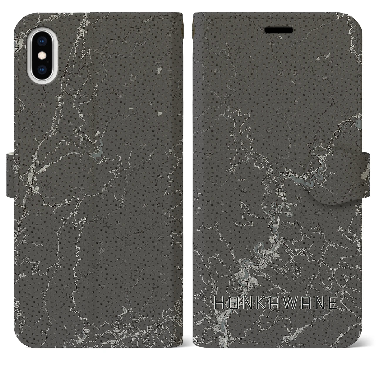 【本川根(静岡県)】地図柄iPhoneケース(手帳タイプ)モノトーン・iPhone XS Max 用