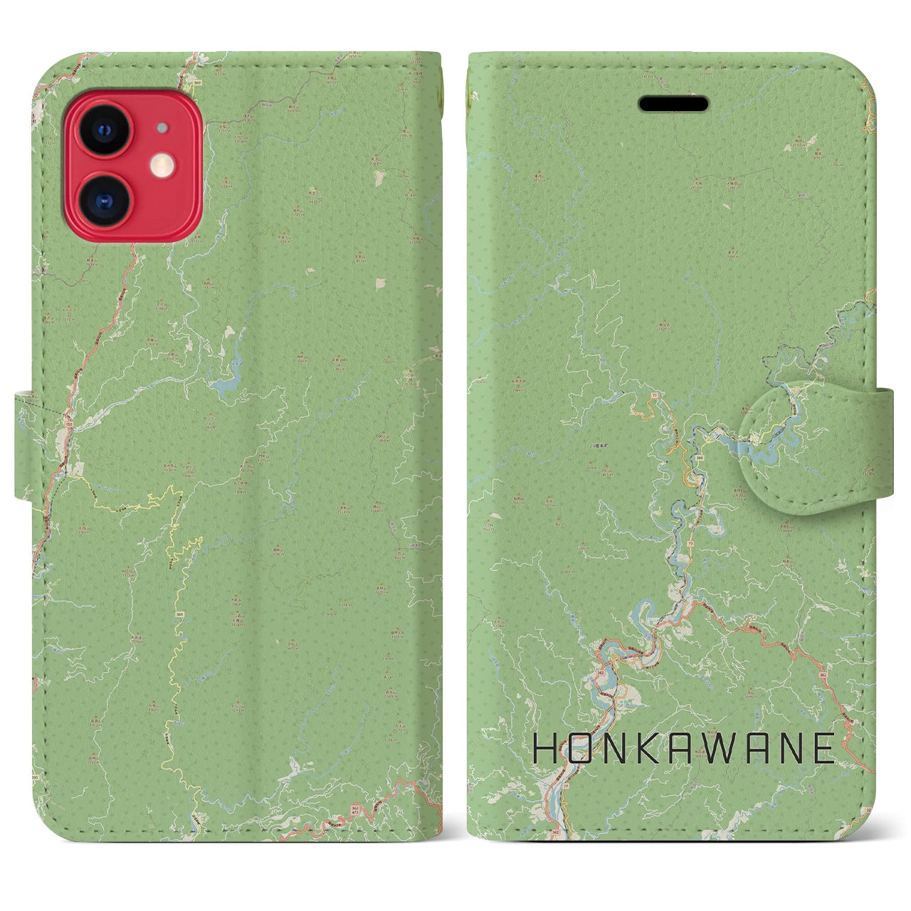 【本川根(静岡県)】地図柄iPhoneケース(手帳タイプ)ナチュラル・iPhone 11 用