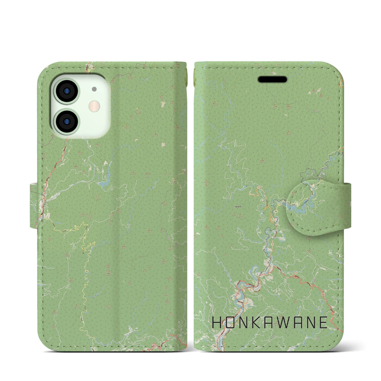 【本川根(静岡県)】地図柄iPhoneケース(手帳タイプ)ナチュラル・iPhone 12 mini 用