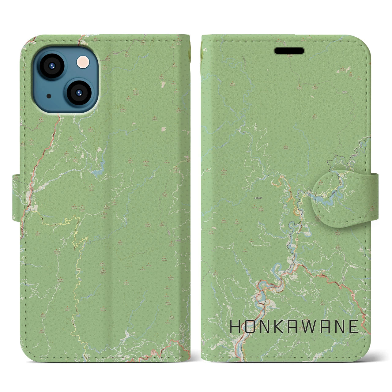 【本川根(静岡県)】地図柄iPhoneケース(手帳タイプ)ナチュラル・iPhone 13 用