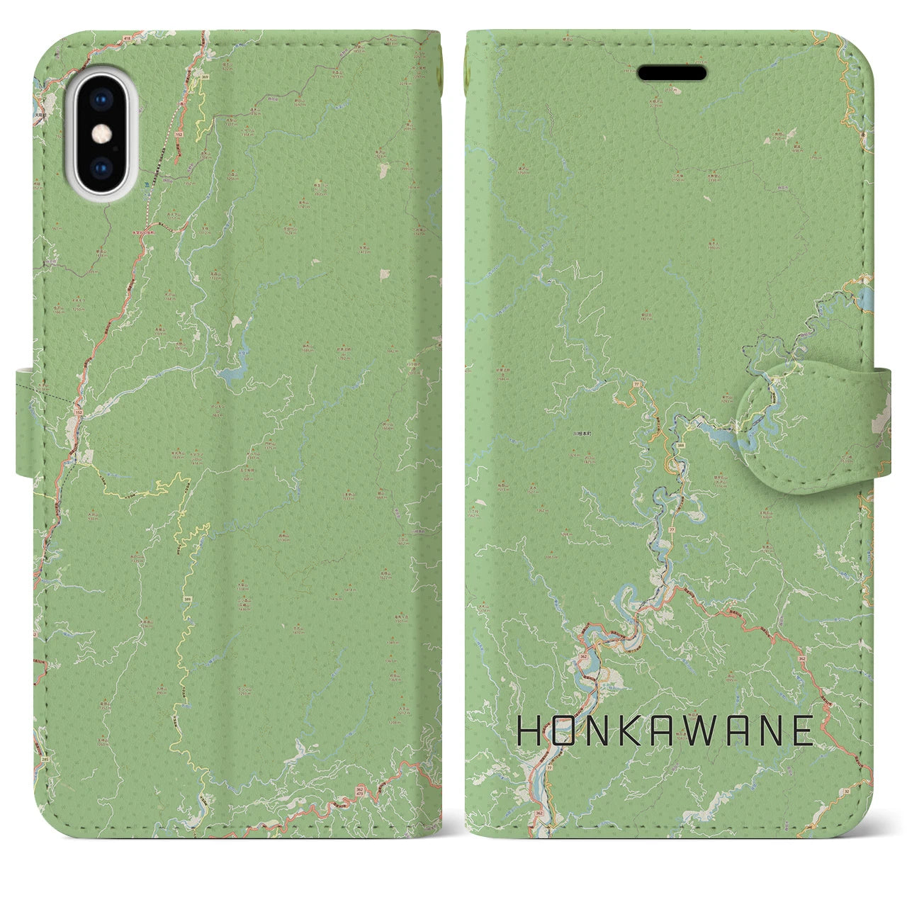 【本川根(静岡県)】地図柄iPhoneケース(手帳タイプ)ナチュラル・iPhone XS Max 用