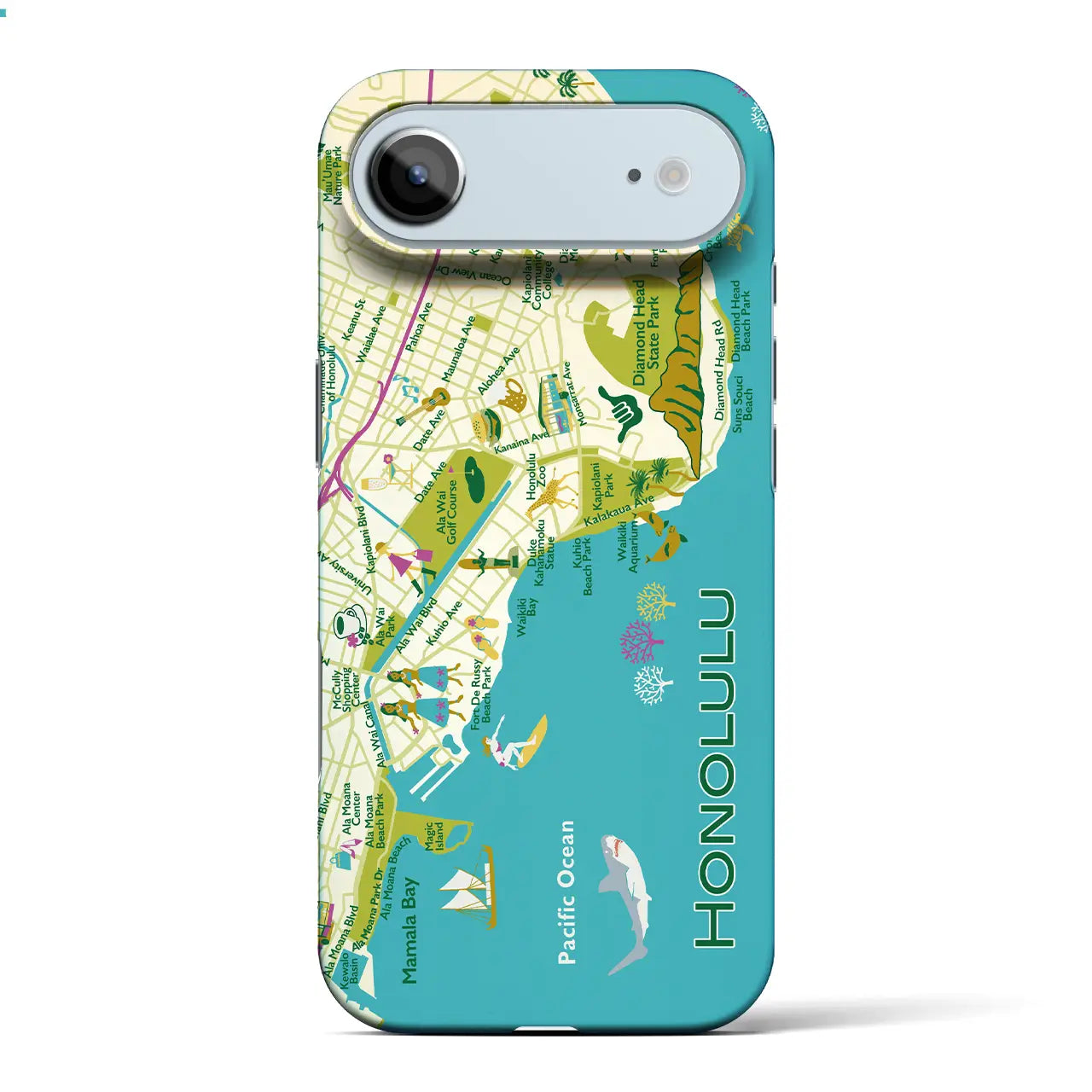 【ホノルル(イラスト)】イラストマップiPhoneケース(バックカバータイプ)ダーク・iPhone 17 Pro Max 用