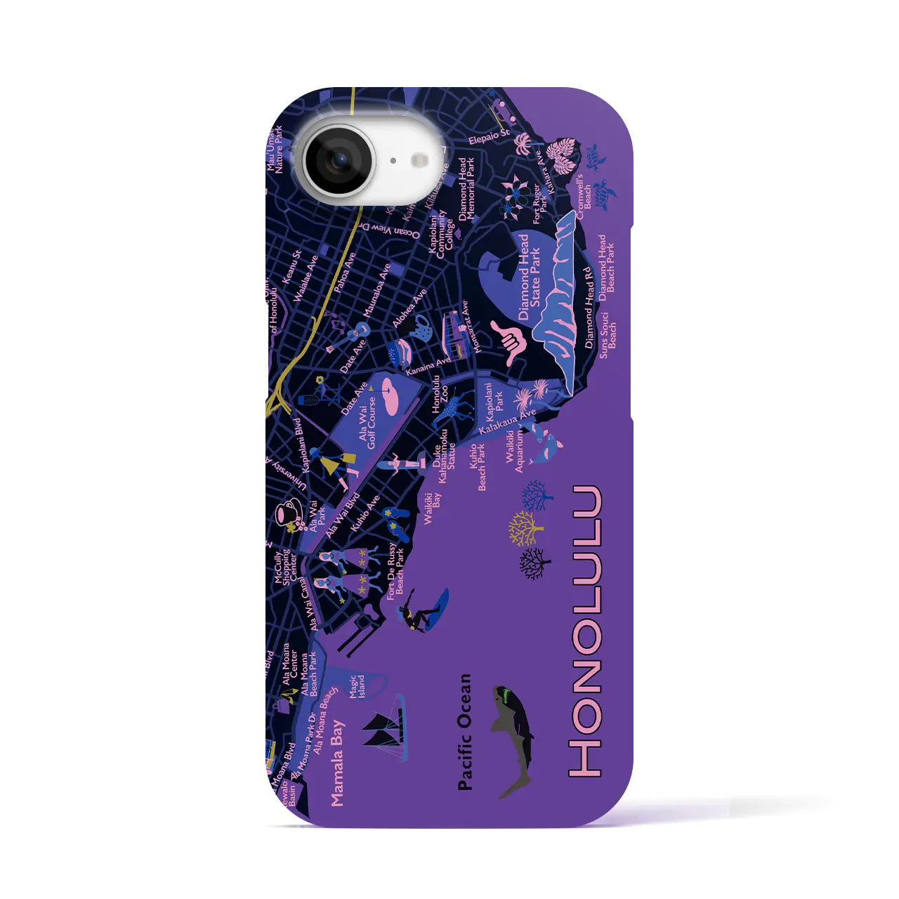 【ホノルル】イラストマップiPhoneケース(バックカバータイプ)