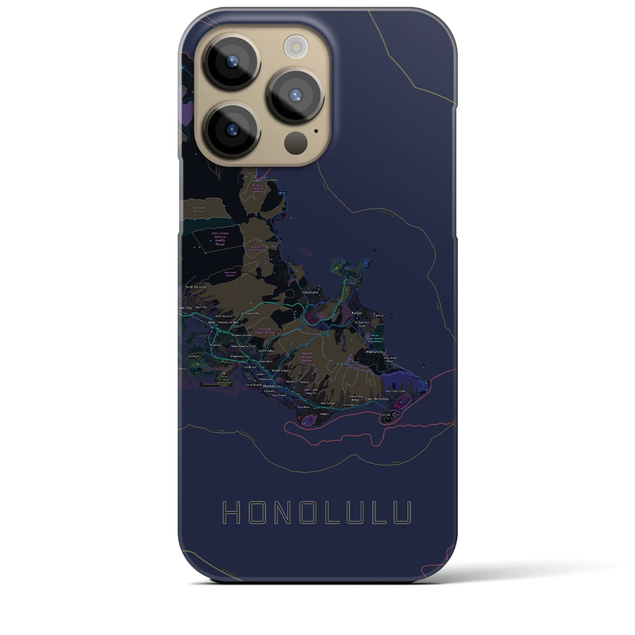 【ホノルル2(アメリカ)】地図柄iPhoneケース(バックカバータイプ)