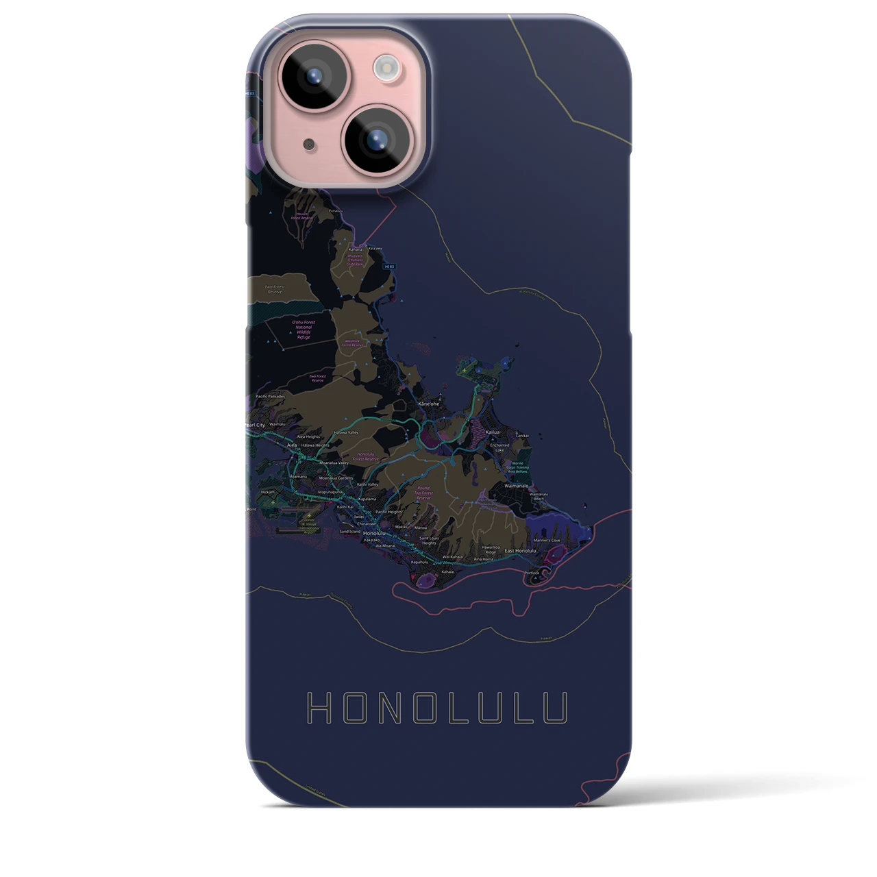 【ホノルル2(アメリカ)】地図柄iPhoneケース(バックカバータイプ)