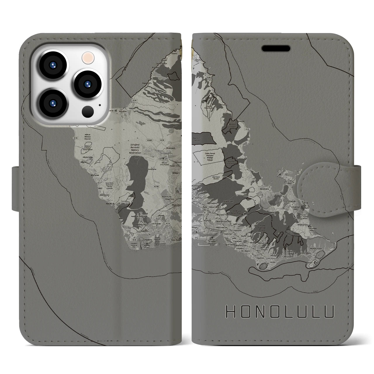 【ホノルル2(アメリカ)】地図柄iPhoneケース(手帳タイプ)