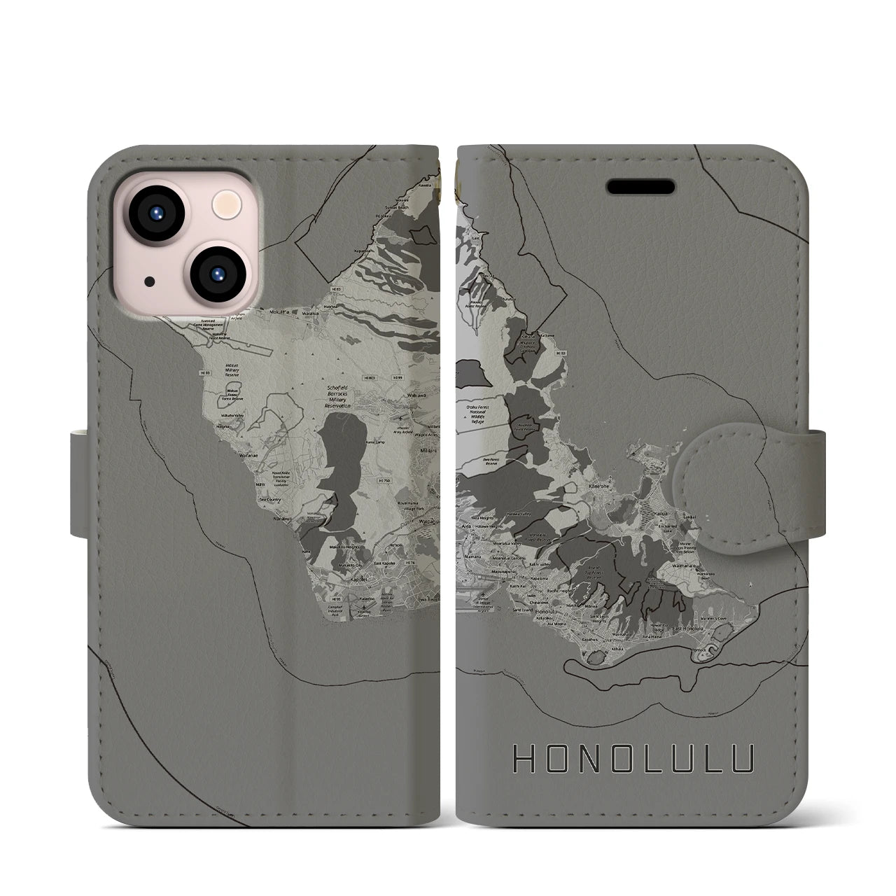 【ホノルル2(アメリカ)】地図柄iPhoneケース(手帳タイプ)