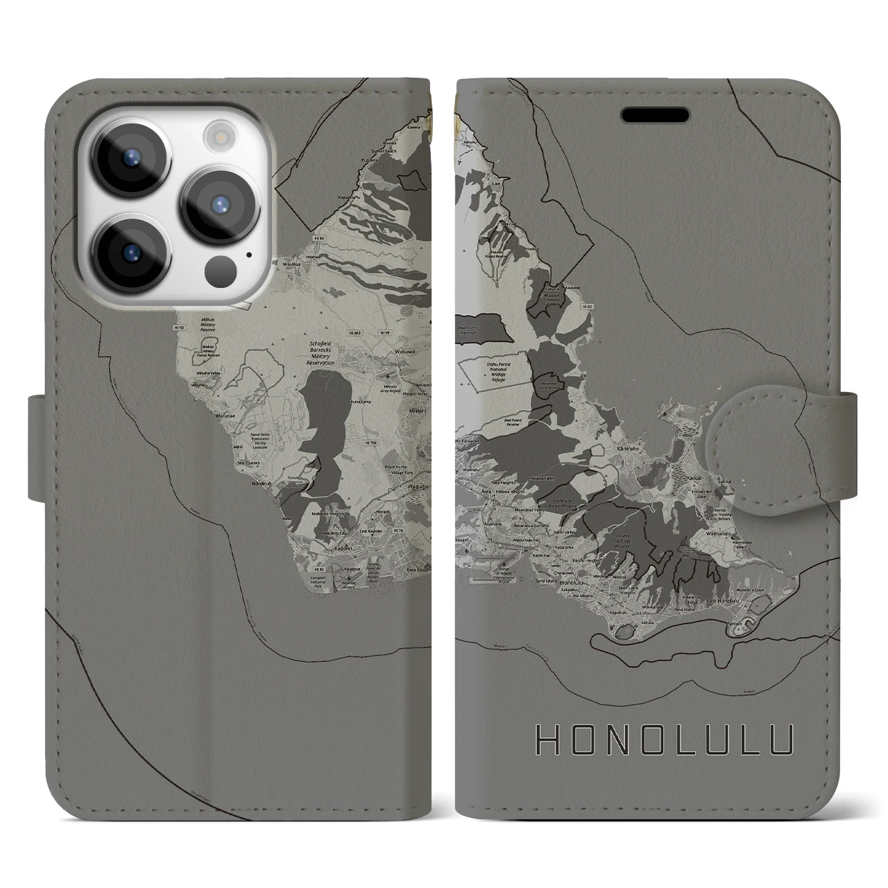 【ホノルル2(アメリカ)】地図柄iPhoneケース(手帳タイプ)