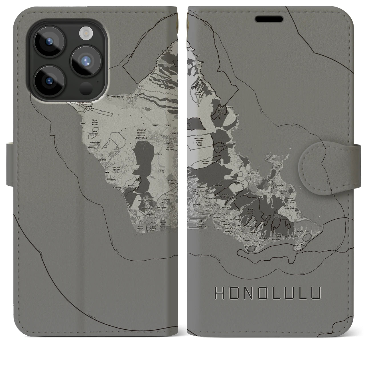 【ホノルル2(アメリカ)】地図柄iPhoneケース(手帳タイプ)