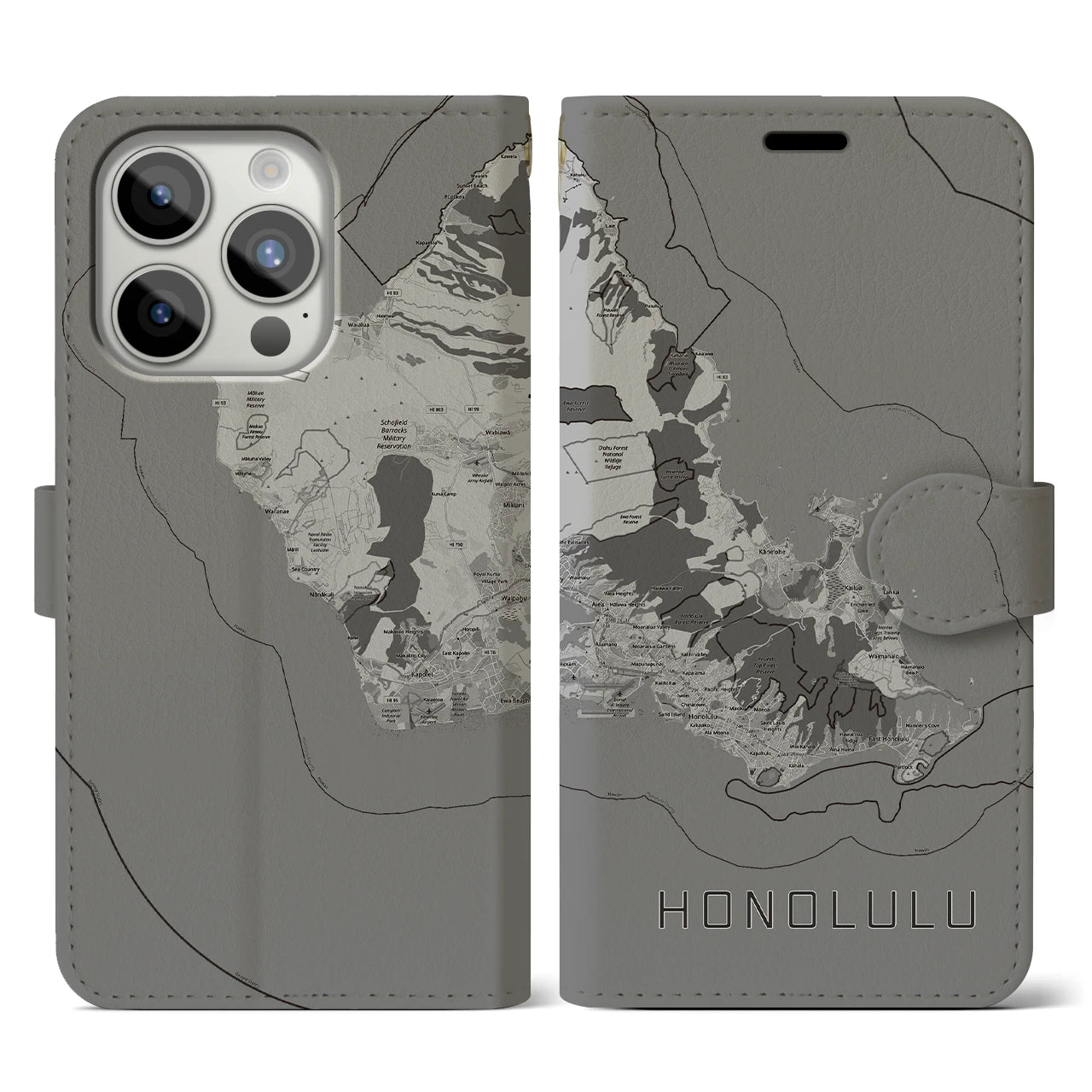 【ホノルル2(アメリカ)】地図柄iPhoneケース(手帳タイプ)