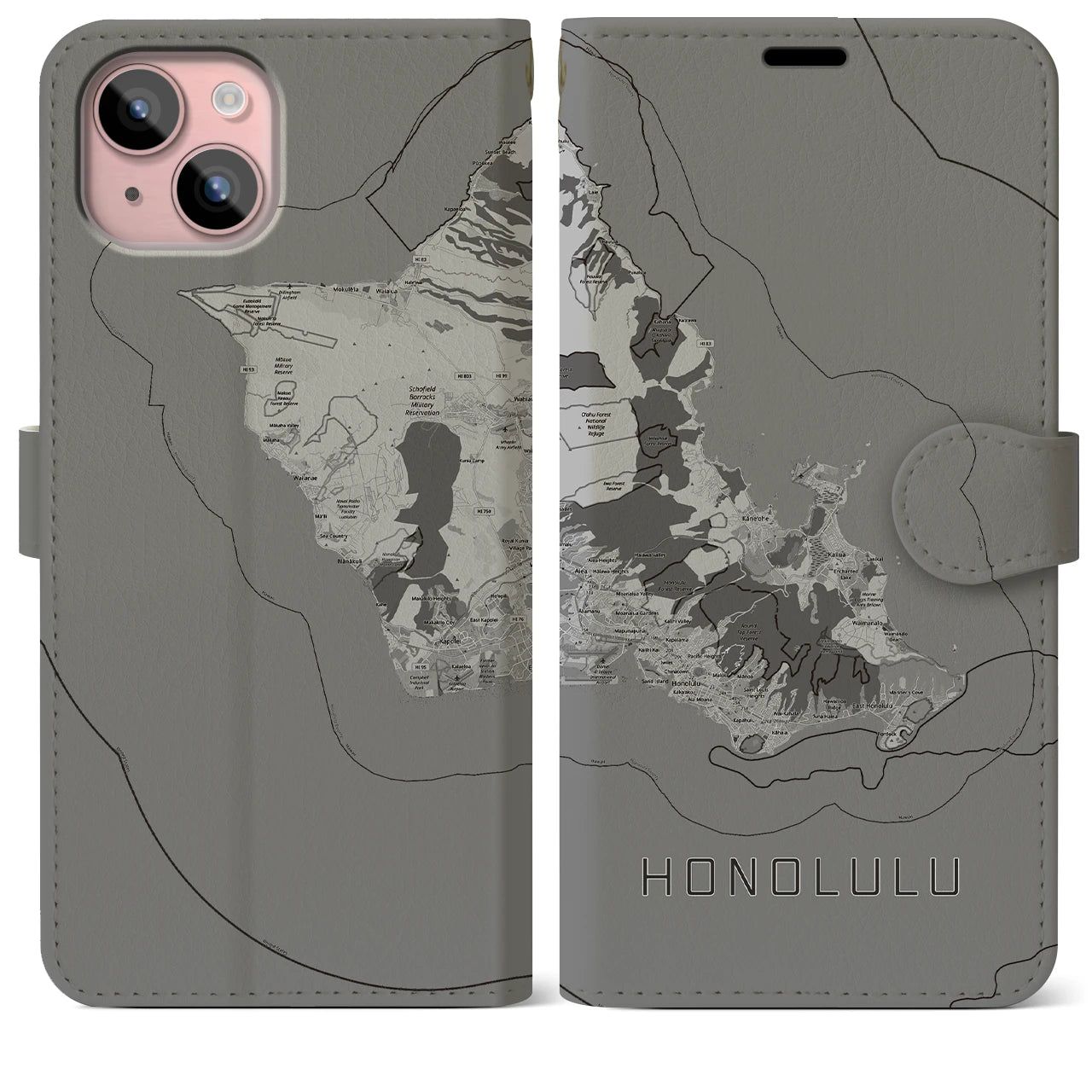 【ホノルル2(アメリカ)】地図柄iPhoneケース(手帳タイプ)