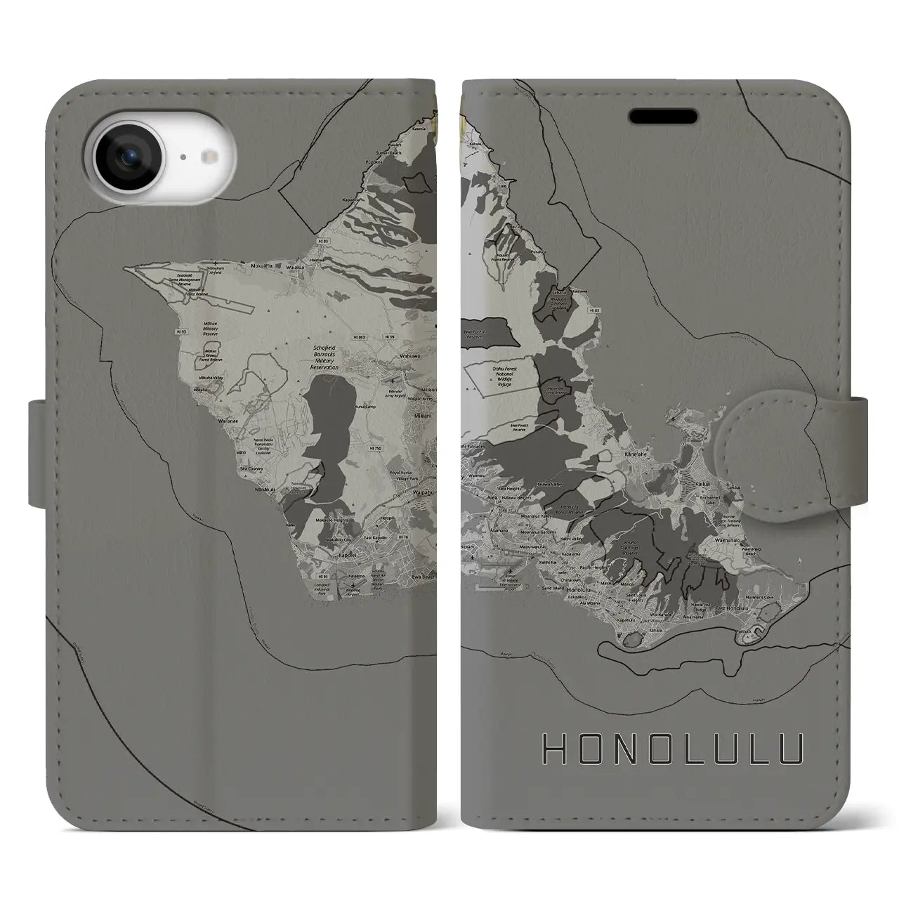 【ホノルル2(アメリカ)】地図柄iPhoneケース(手帳タイプ)