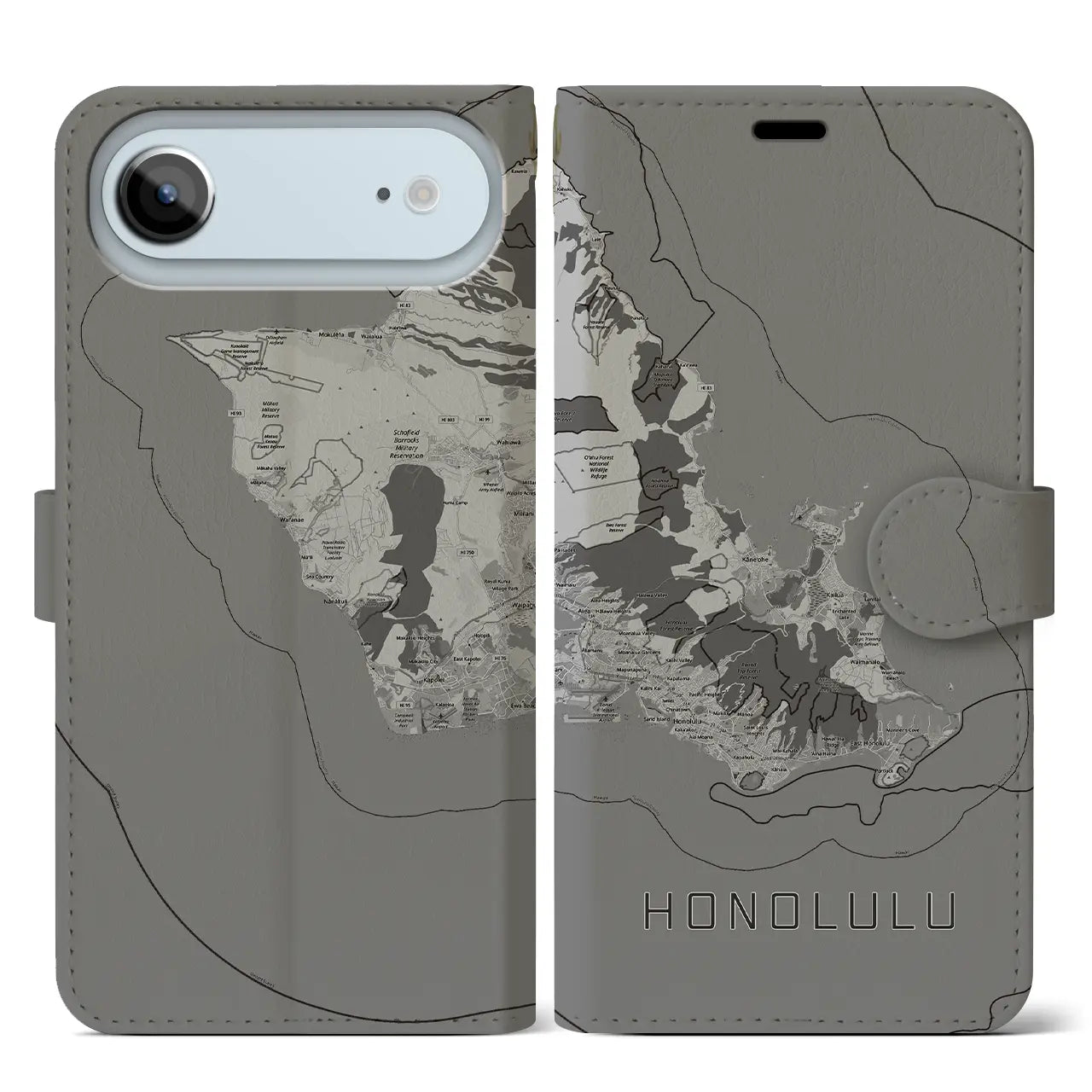 【ホノルル2(アメリカ)】地図柄iPhoneケース(手帳タイプ)