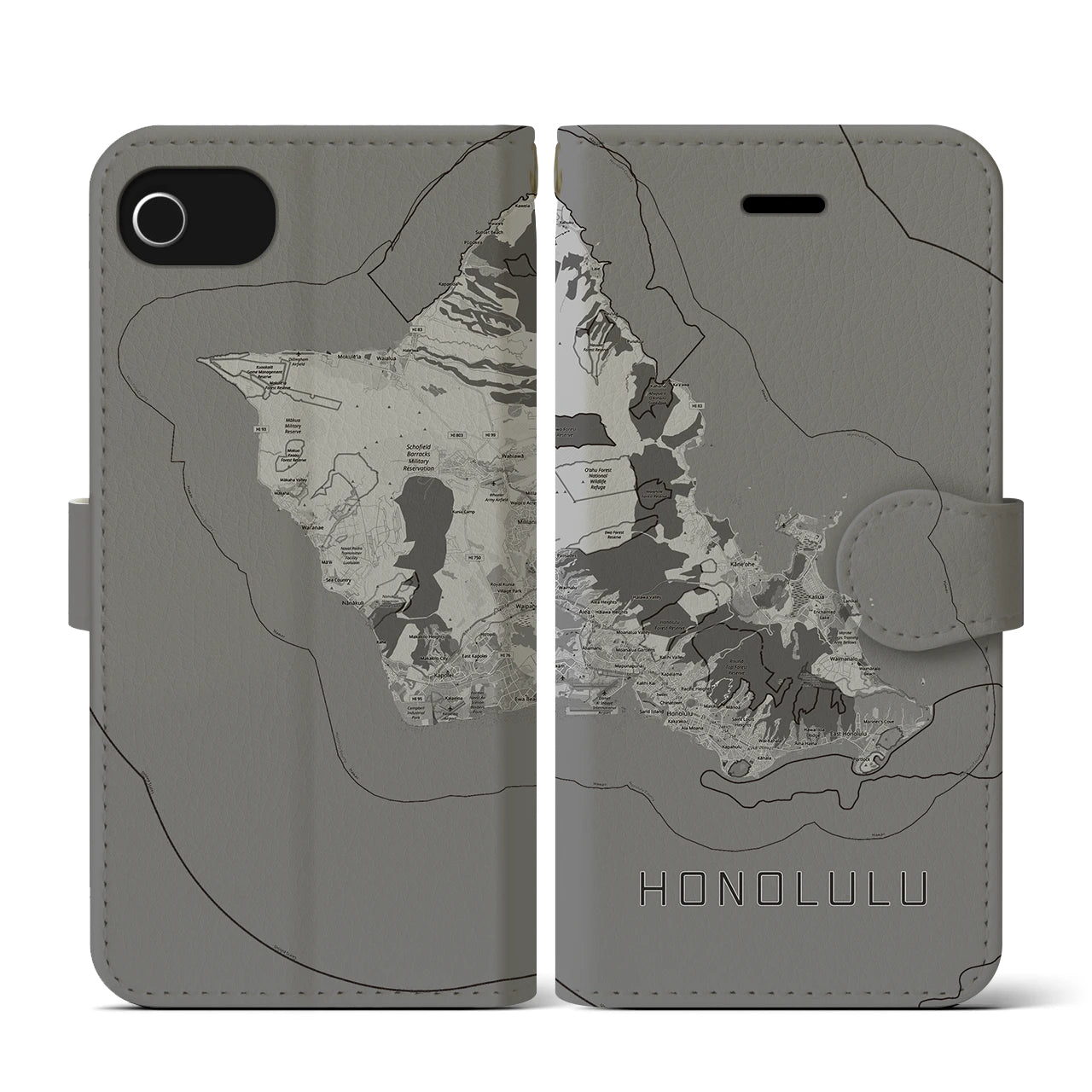 【ホノルル2(アメリカ)】地図柄iPhoneケース(手帳タイプ)