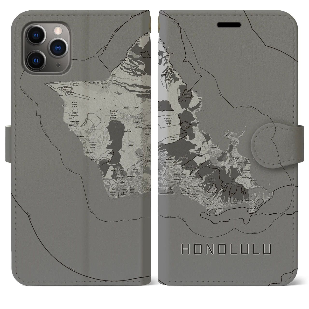 【ホノルル2(アメリカ)】地図柄iPhoneケース(手帳タイプ)