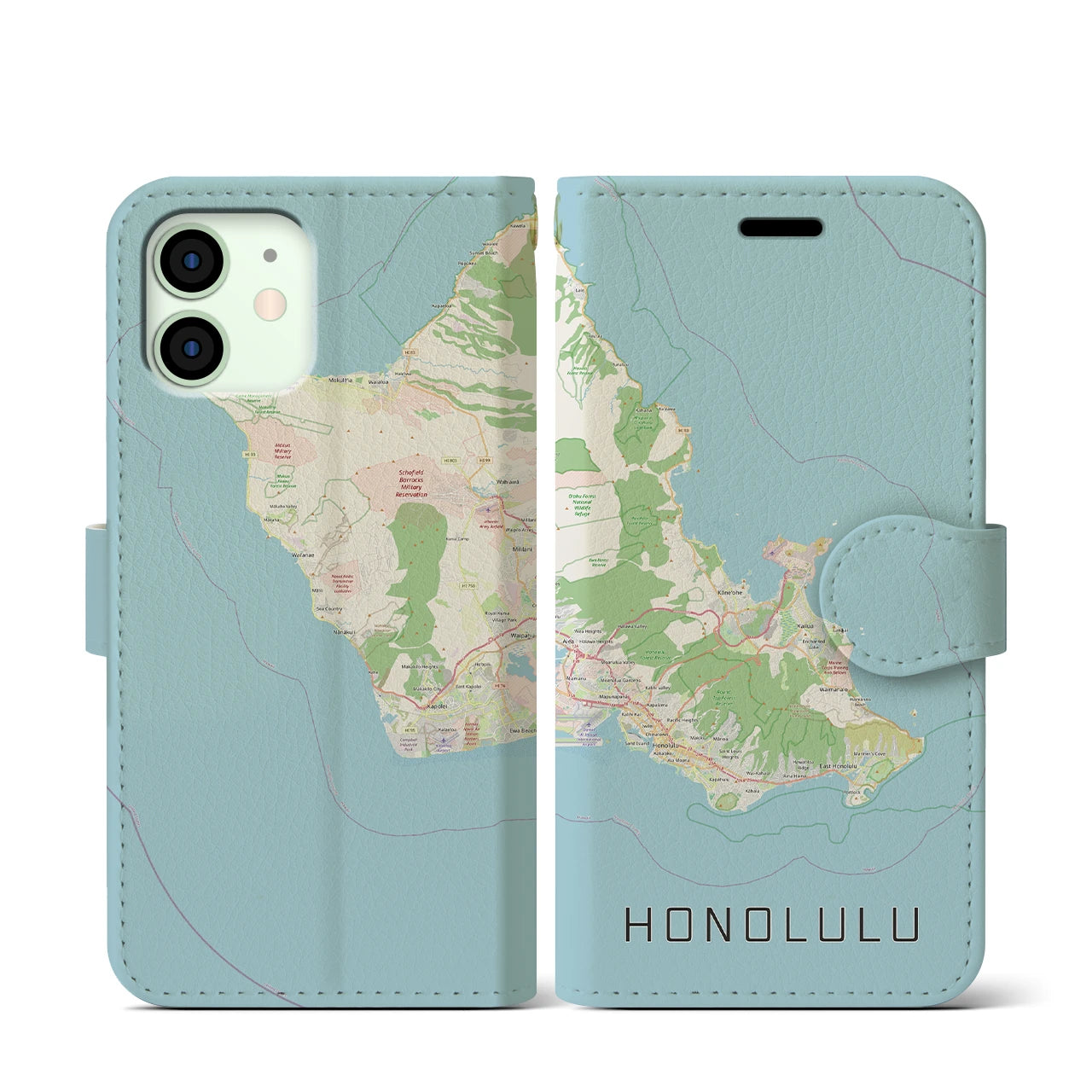 【ホノルル2(アメリカ)】地図柄iPhoneケース(手帳タイプ)