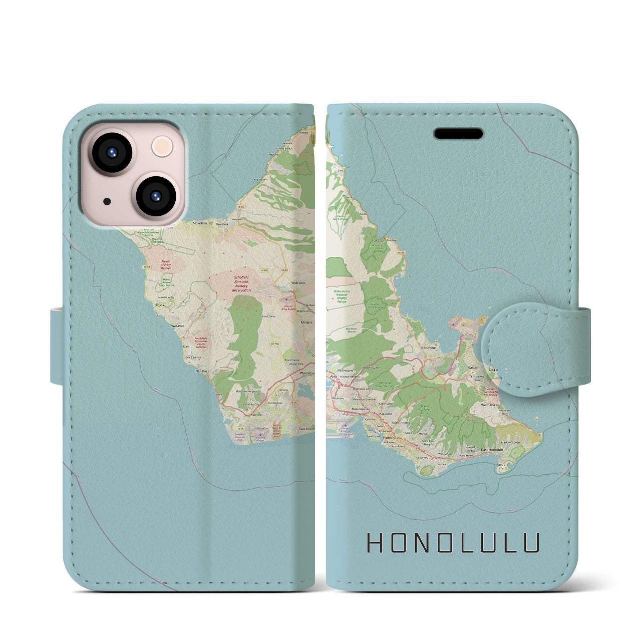 【ホノルル2(アメリカ)】地図柄iPhoneケース(手帳タイプ)