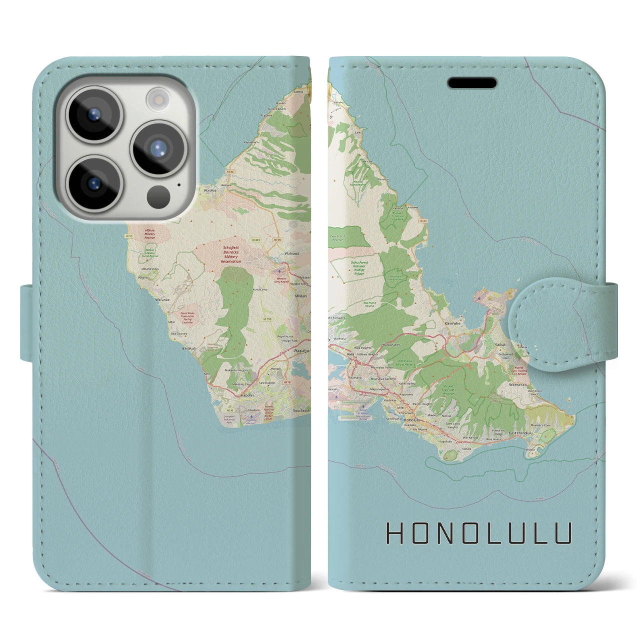 【ホノルル2(アメリカ)】地図柄iPhoneケース(手帳タイプ)