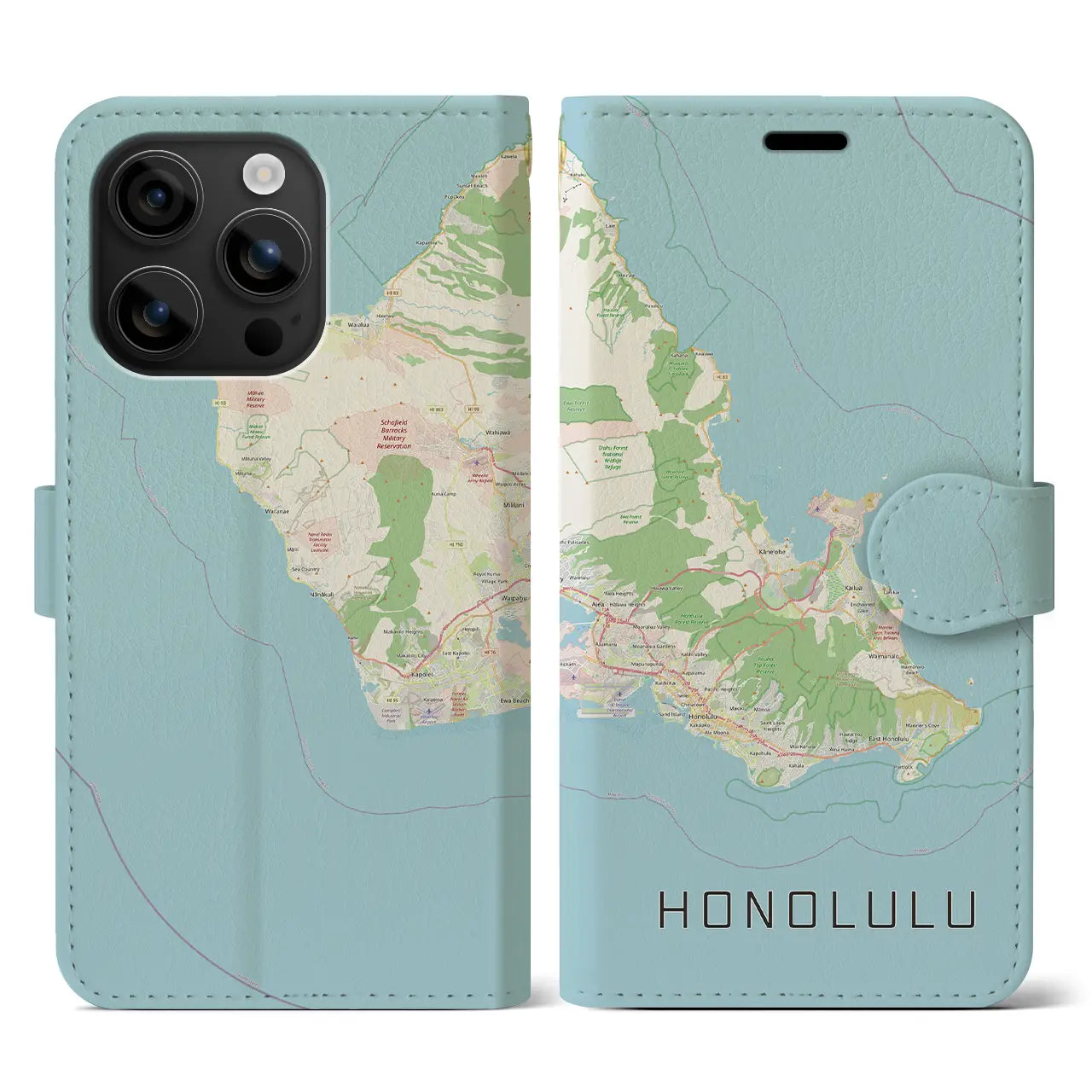 【ホノルル2(アメリカ)】地図柄iPhoneケース(手帳タイプ)ナチュラル・iPhone 16 用