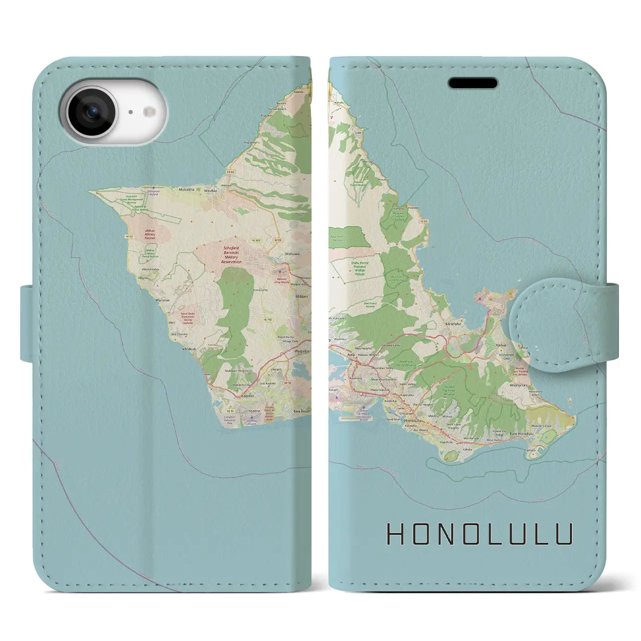 【ホノルル2(アメリカ)】地図柄iPhoneケース(手帳タイプ)