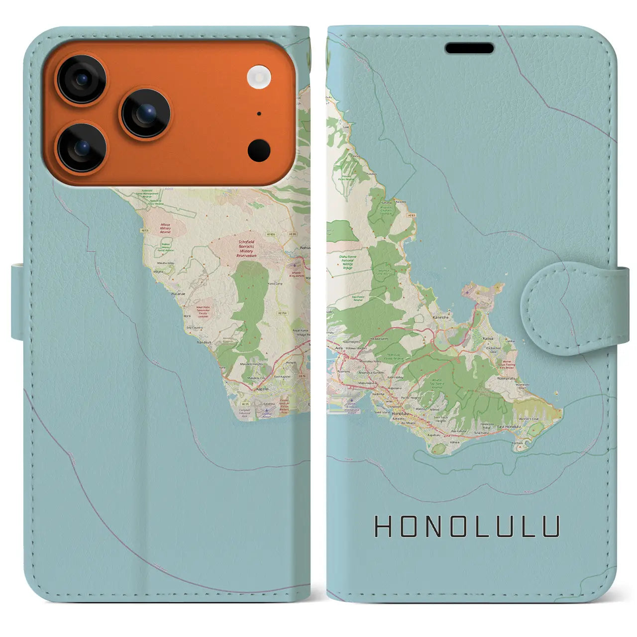 【ホノルル2(アメリカ)】地図柄iPhoneケース(手帳タイプ)