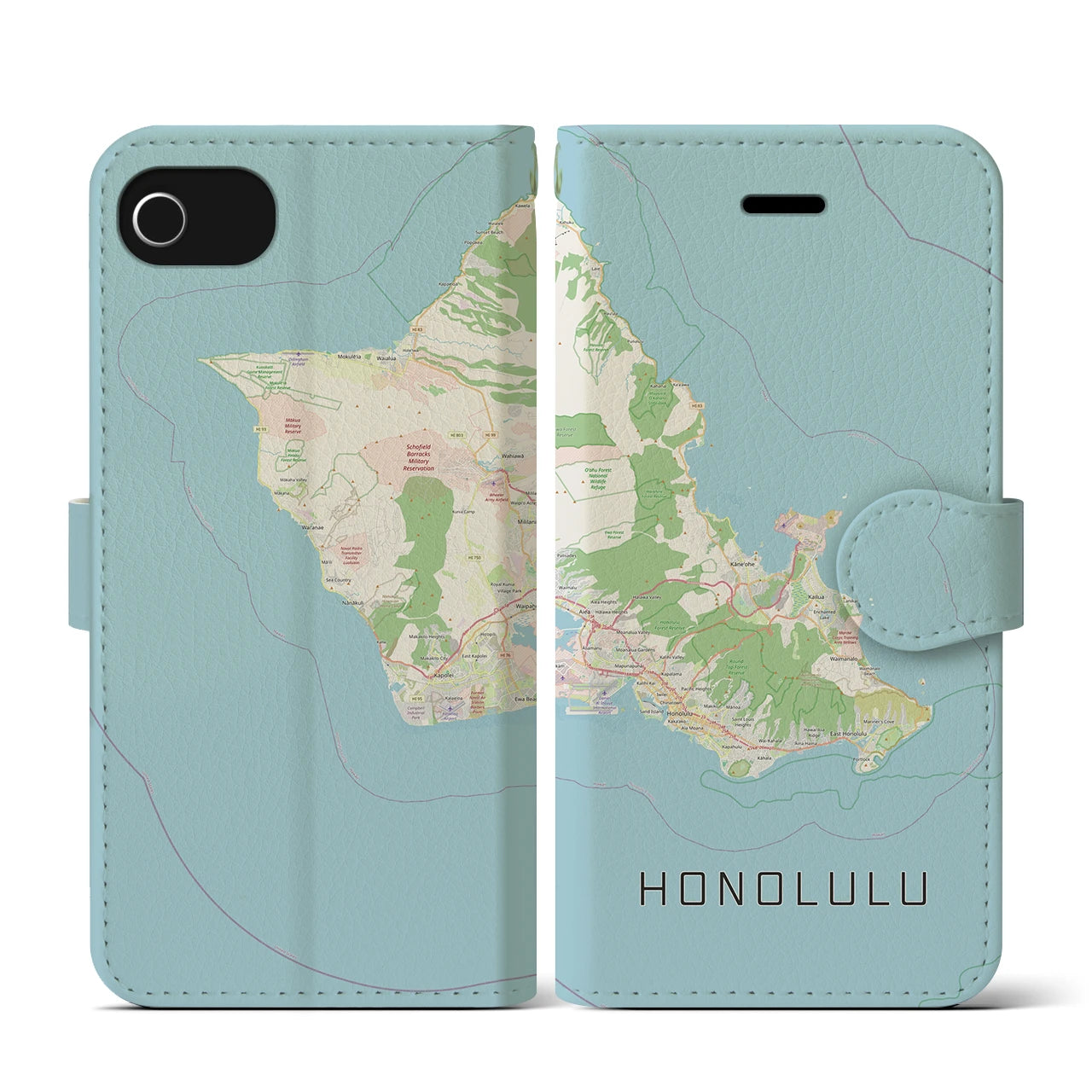 【ホノルル2(アメリカ)】地図柄iPhoneケース(手帳タイプ)