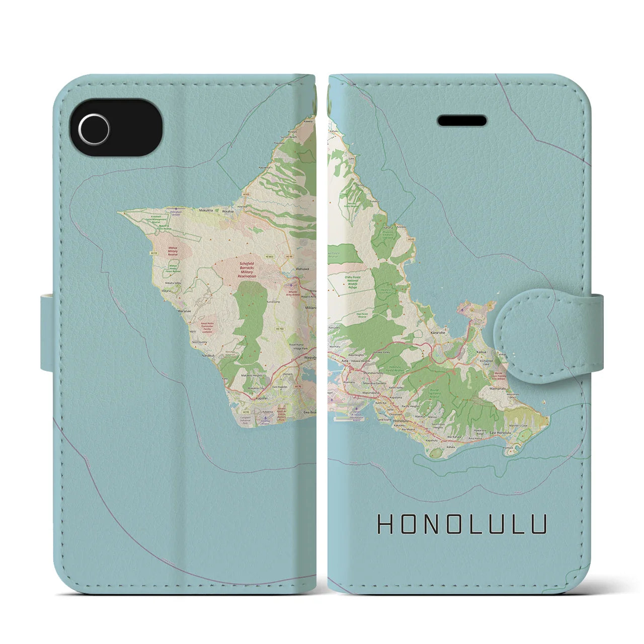 【ホノルル2(アメリカ)】地図柄iPhoneケース(手帳タイプ)ナチュラル・iPhone SE(第3 / 第2世代) / 8 / 7 / 6s / 6 用