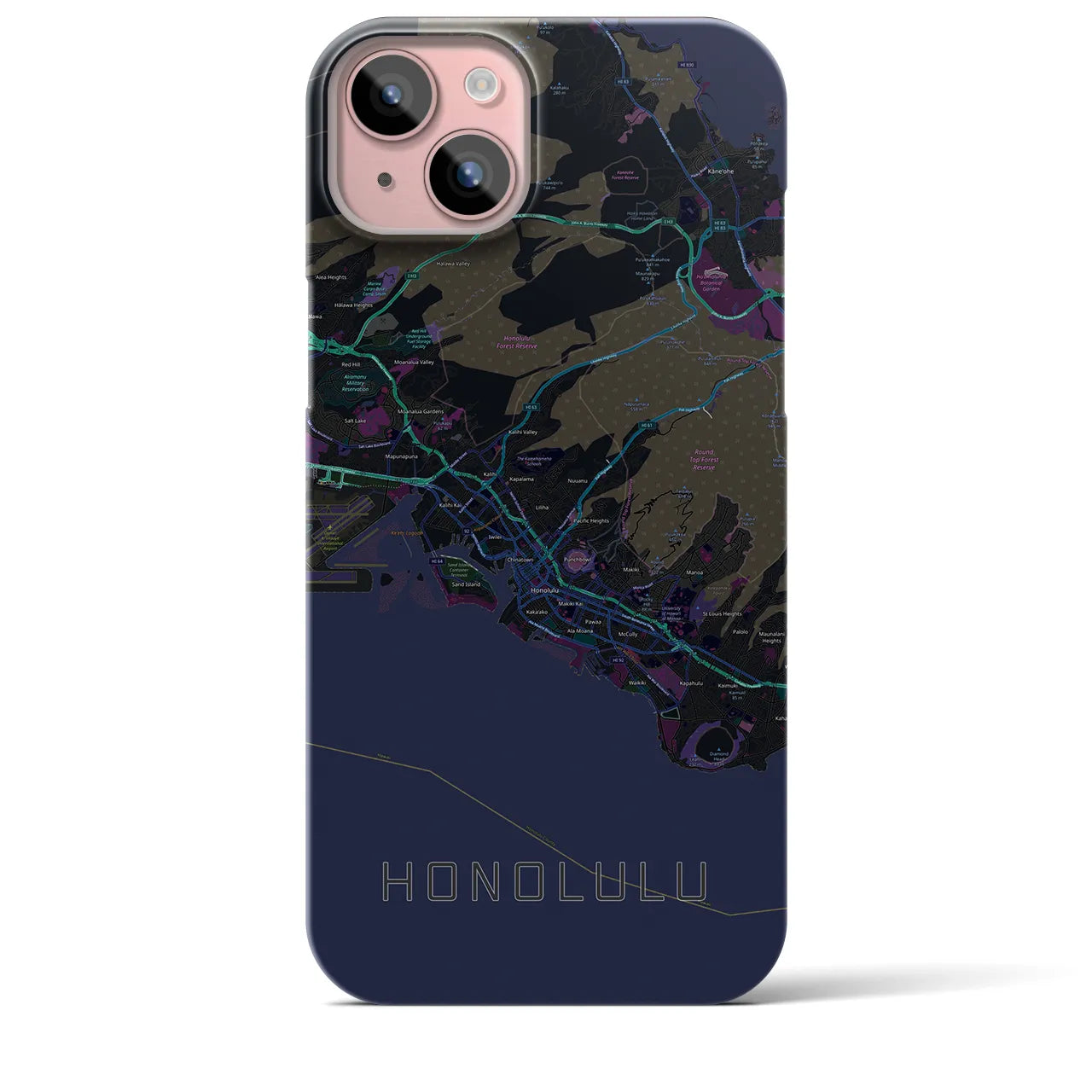 【ホノルル(アメリカ)】地図柄iPhoneケース(バックカバータイプ)