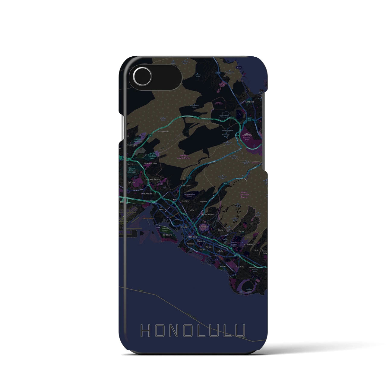 【ホノルル(アメリカ)】地図柄iPhoneケース(バックカバータイプ)