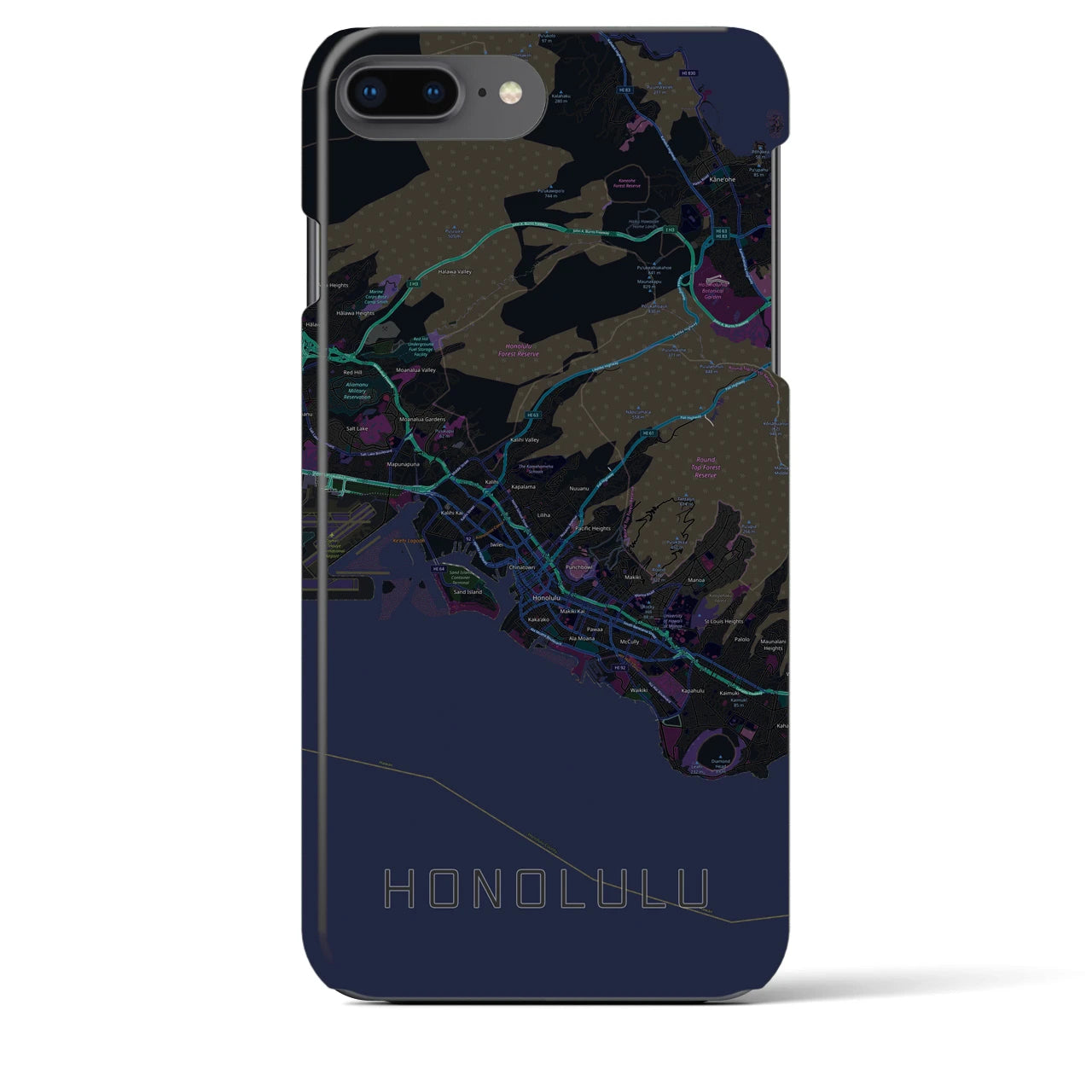 【ホノルル(アメリカ)】地図柄iPhoneケース(バックカバータイプ)