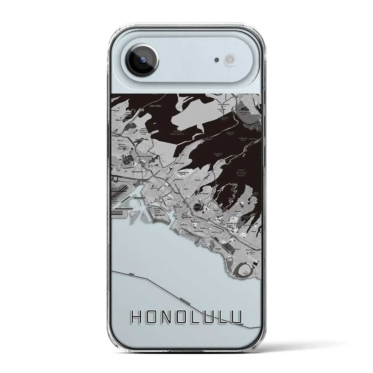 【ホノルル(アメリカ)】地図柄iPhoneケース(クリアタイプ)モノトーン・iPhone 17 Pro Max 用