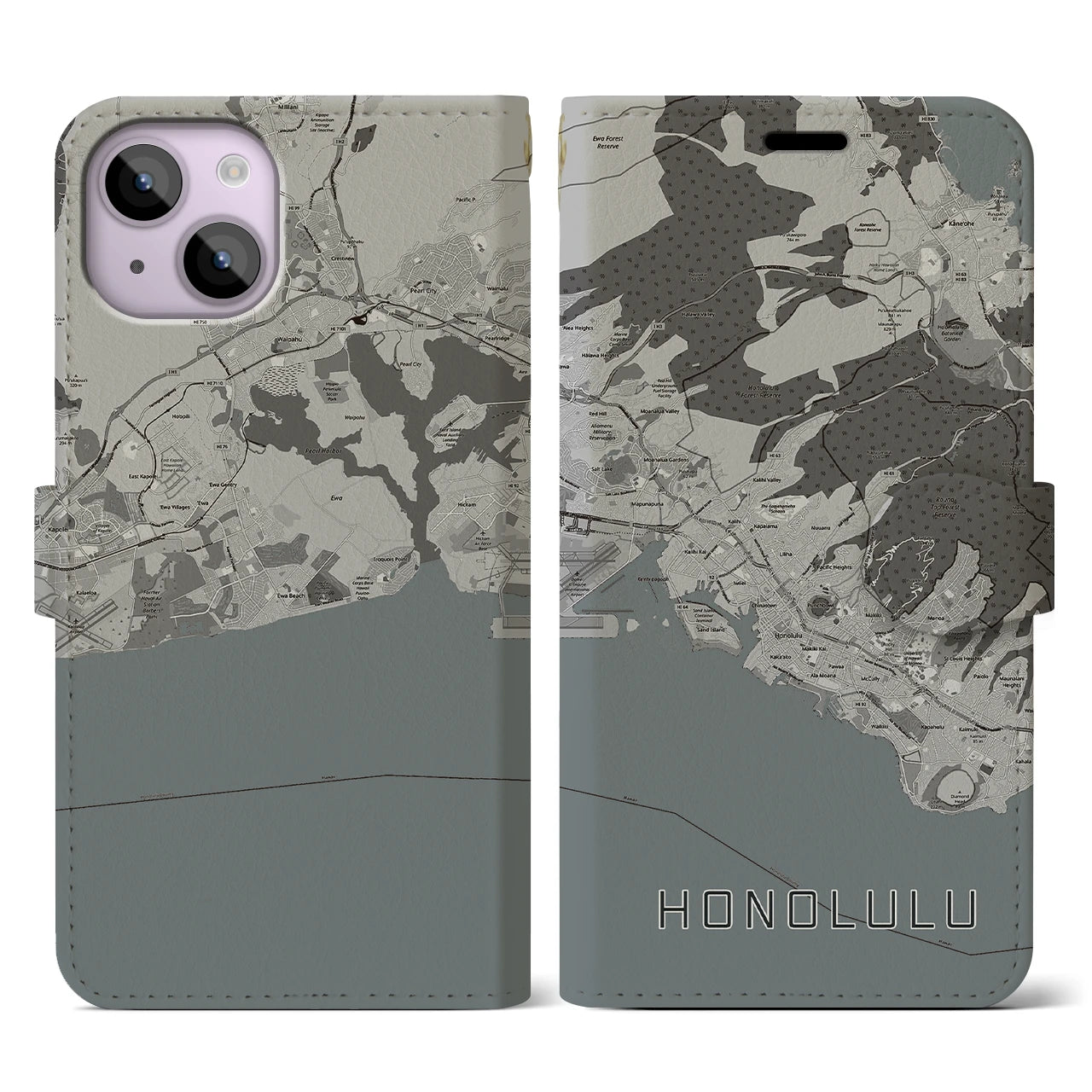 【ホノルル(アメリカ)】地図柄iPhoneケース(手帳タイプ)