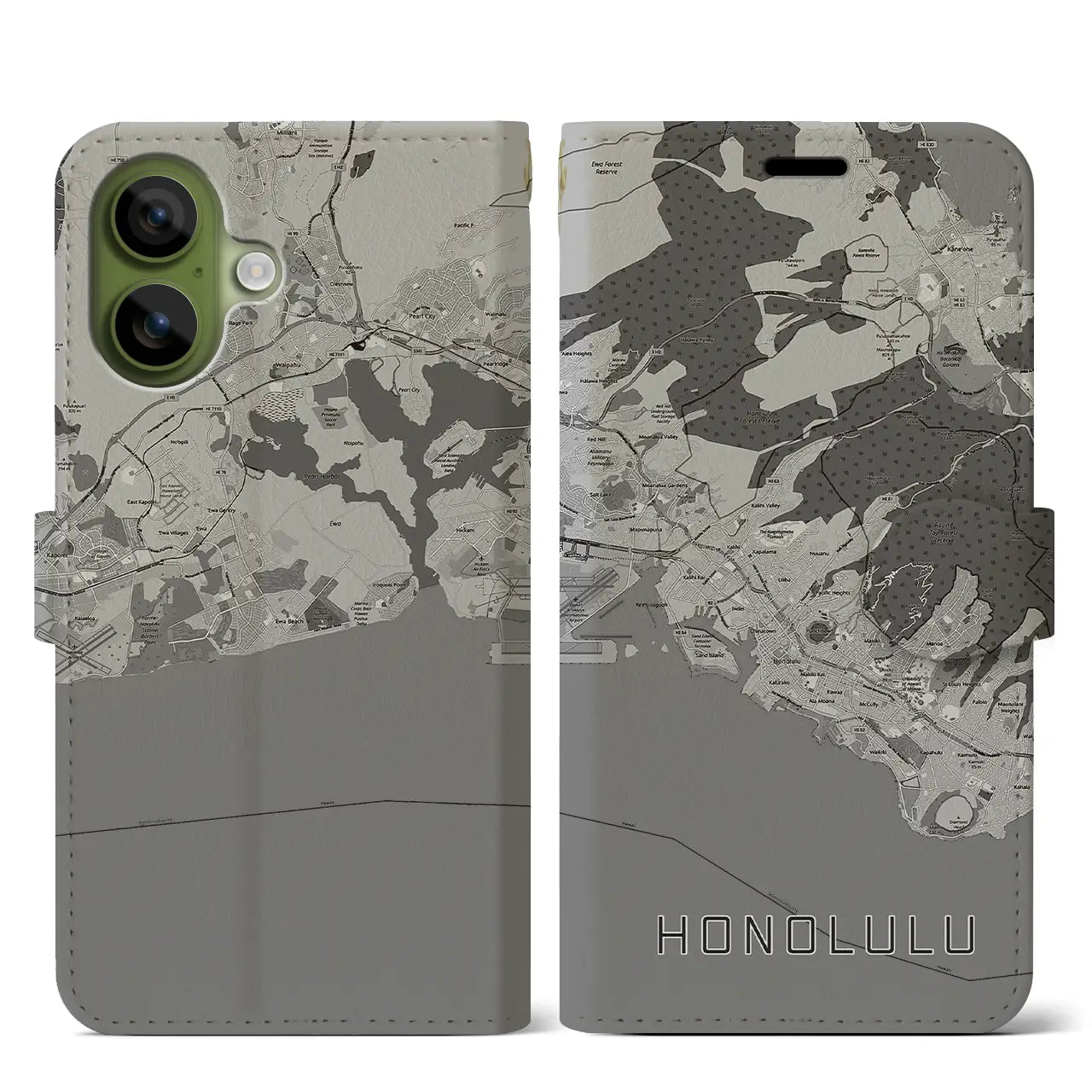 【ホノルル(アメリカ)】地図柄iPhoneケース(手帳タイプ)