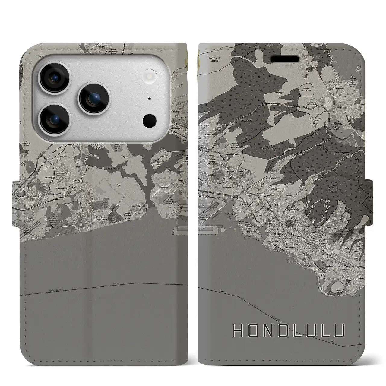 【ホノルル(アメリカ)】地図柄iPhoneケース(手帳タイプ)