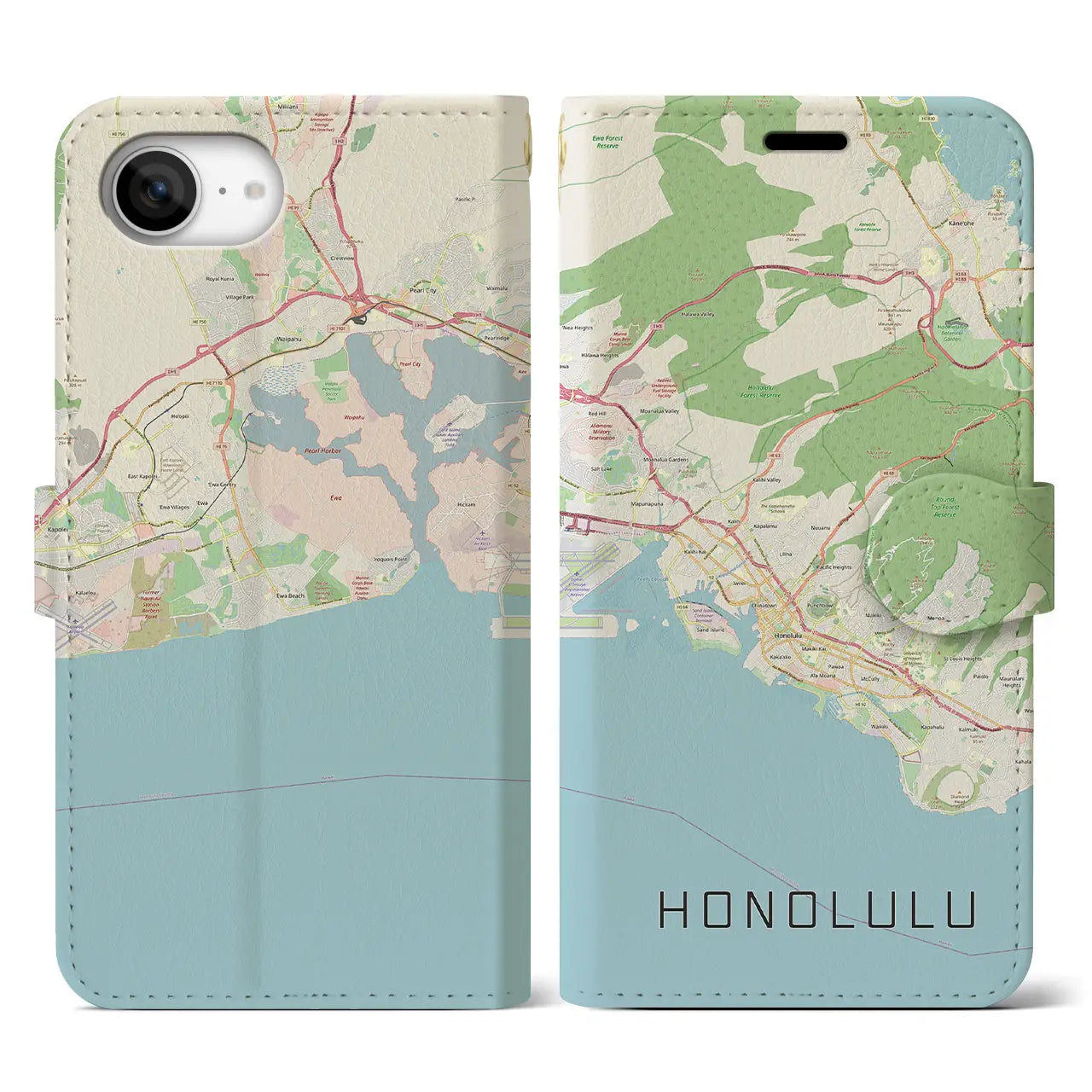【ホノルル(アメリカ)】地図柄iPhoneケース(手帳タイプ)