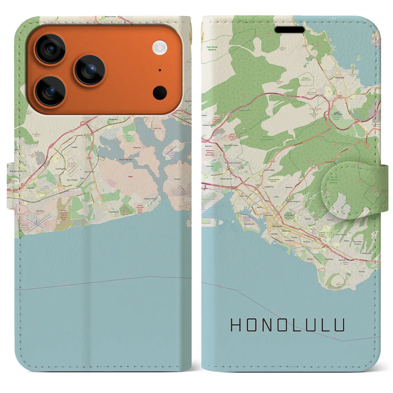 【ホノルル(アメリカ)】地図柄iPhoneケース(手帳タイプ)