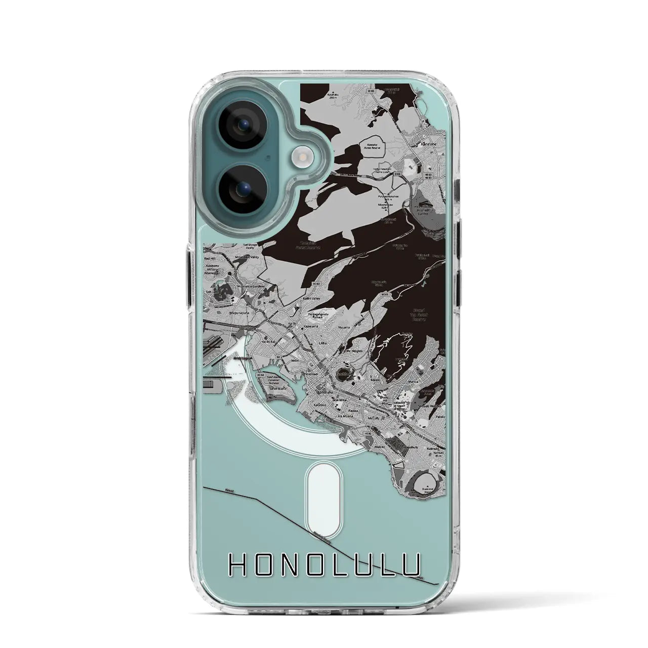【ホノルル(アメリカ)】地図柄iPhoneケース(MagSafeタイプ)モノトーン・iPhone 16 Pro 用