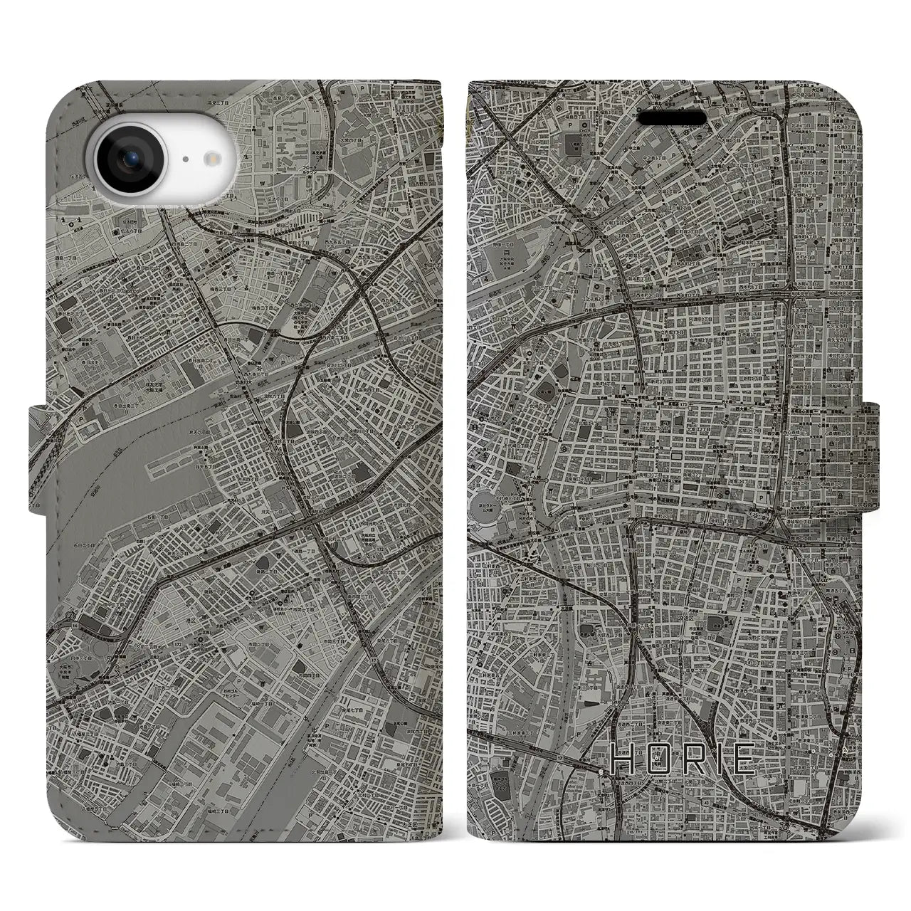 【堀江(大阪府)】地図柄iPhoneケース(手帳タイプ)