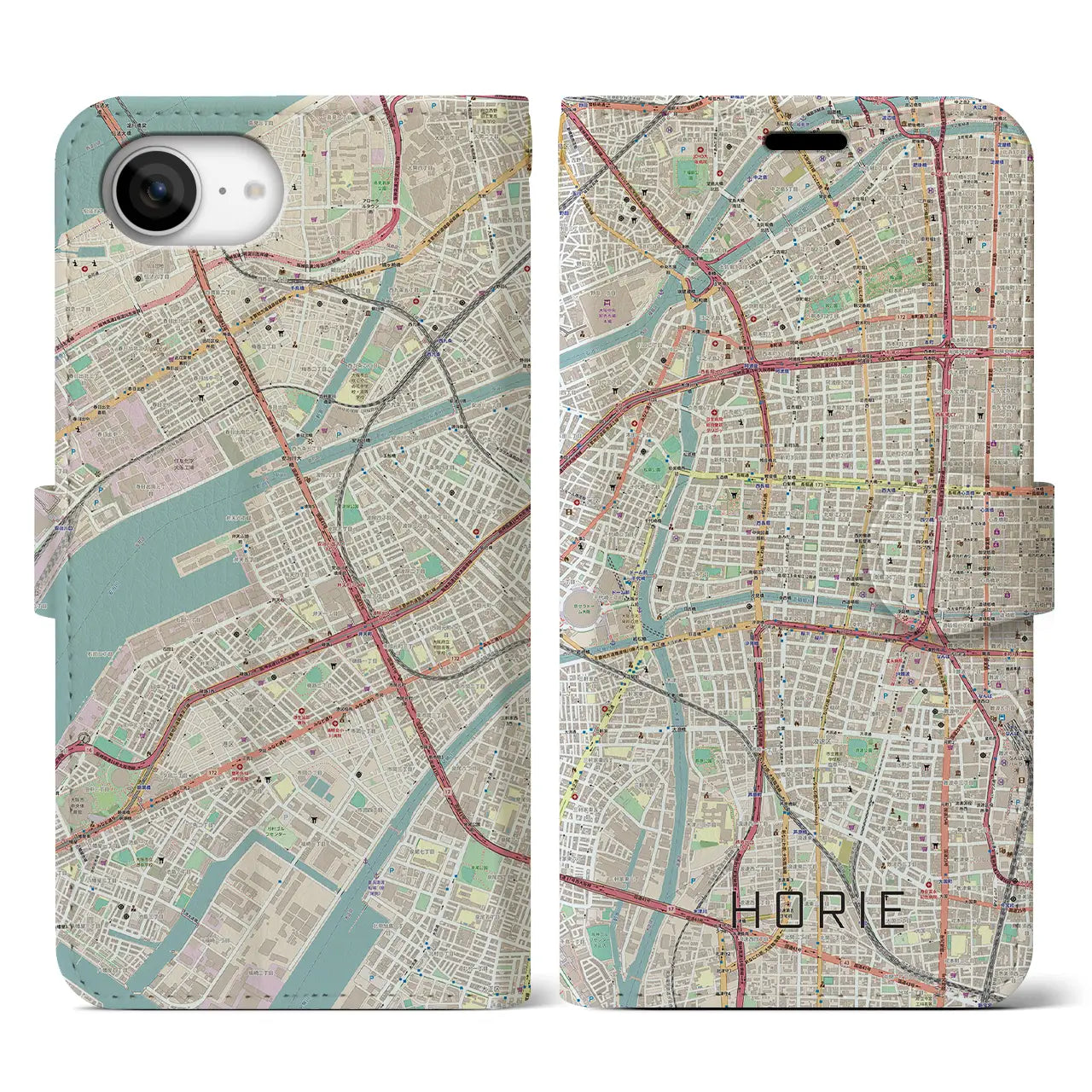 【堀江(大阪府)】地図柄iPhoneケース(手帳タイプ)