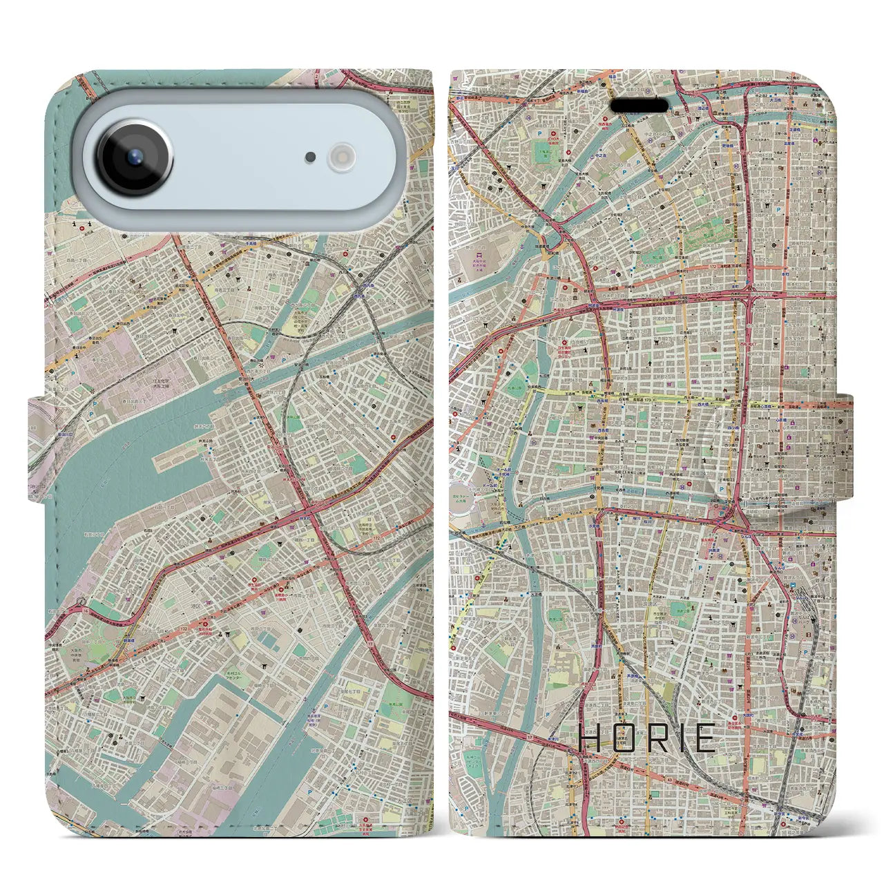 【堀江(大阪府)】地図柄iPhoneケース(手帳タイプ)