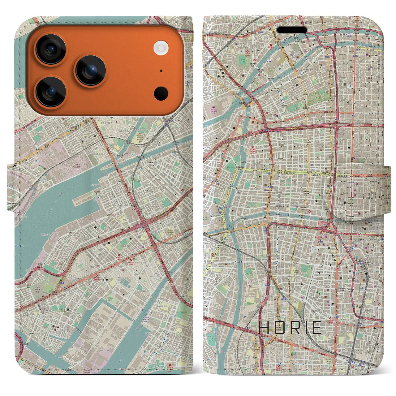【堀江(大阪府)】地図柄iPhoneケース(手帳タイプ)